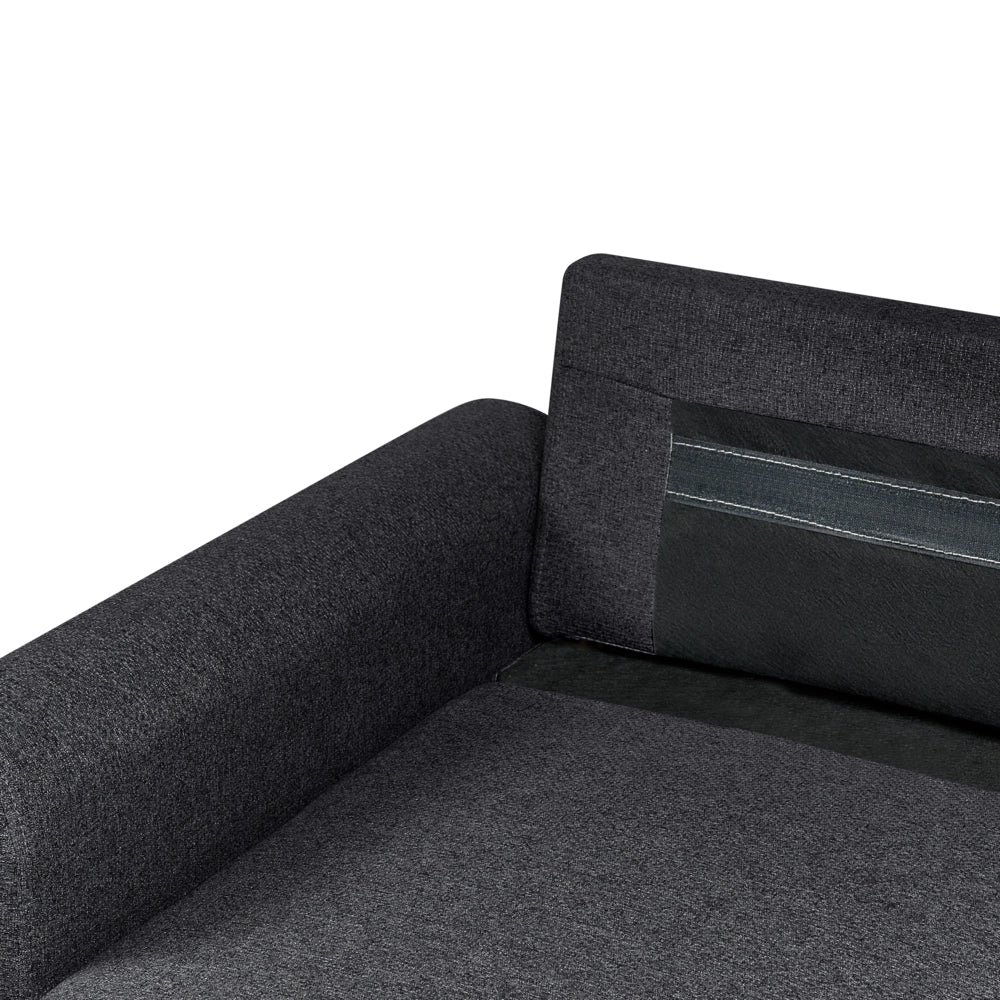 Divano letto angolare con contenitore lato destro nero rivestimento in poliestere effetto lino contenitore cuscini design moderno - Image 8