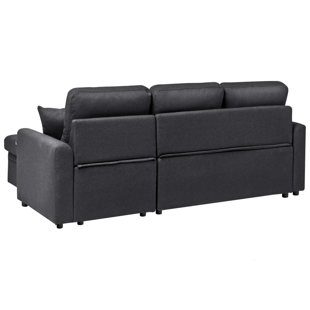 Divano letto angolare con contenitore lato sinistro nero rivestimento in poliestere effetto lino contenitore cuscini design moderno - Image 5