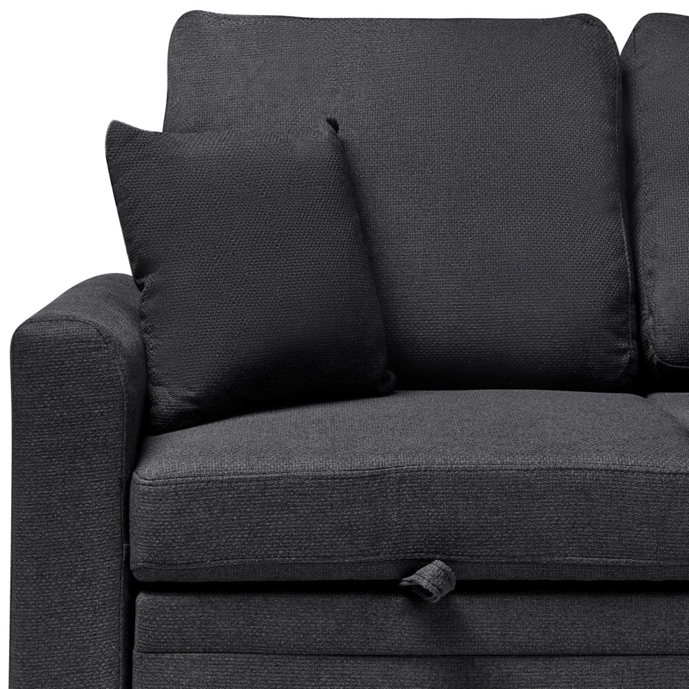 Divano letto angolare con contenitore lato sinistro nero rivestimento in poliestere effetto lino contenitore cuscini design moderno - Image 6