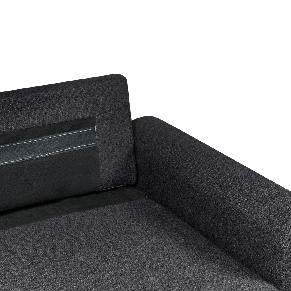 Divano letto angolare con contenitore lato sinistro nero rivestimento in poliestere effetto lino contenitore cuscini design moderno - Image 8