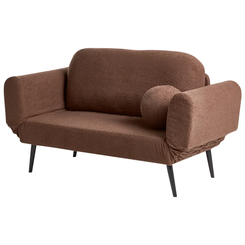 Divano letto con funzione letto cuscino rotondo rivestimento in bouclé gambe in ferro per soggiorno o camera da letto color marrone - Image 4