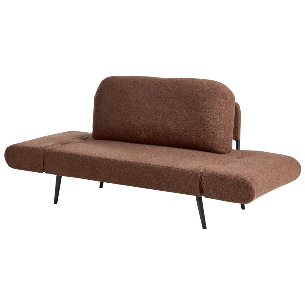 Divano letto con funzione letto cuscino rotondo rivestimento in bouclé gambe in ferro per soggiorno o camera da letto color marrone - Image 5