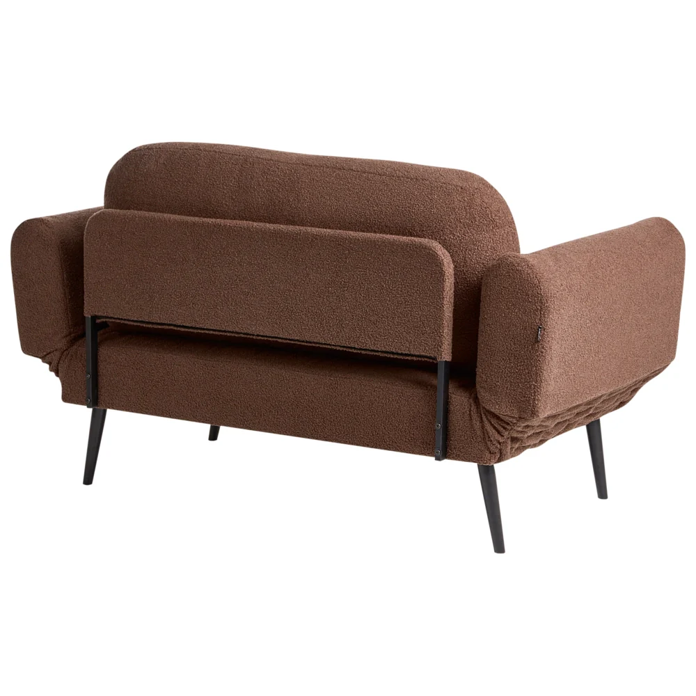 Divano letto con funzione letto cuscino rotondo rivestimento in bouclé gambe in ferro per soggiorno o camera da letto color marrone - Image 6