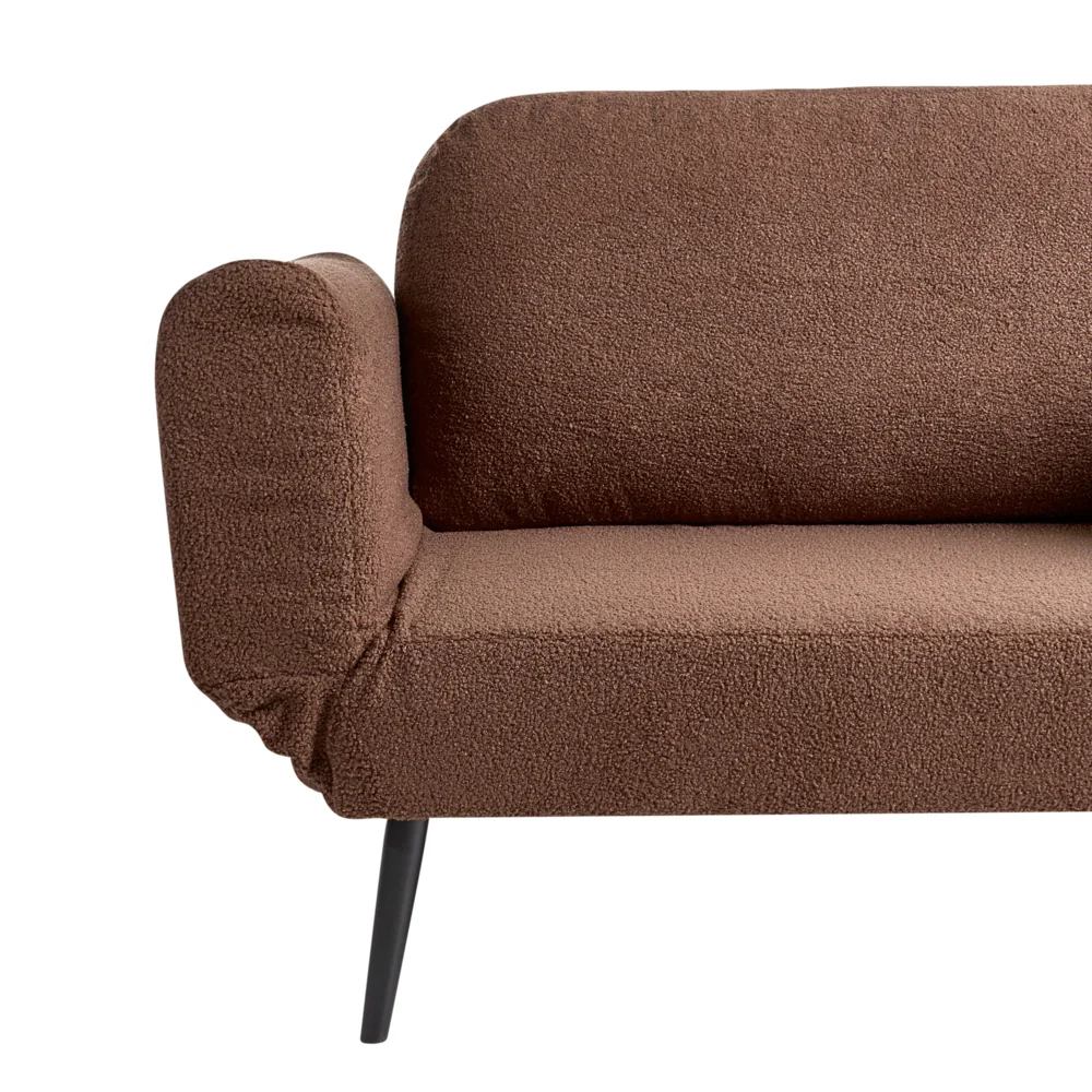 Divano letto con funzione letto cuscino rotondo rivestimento in bouclé gambe in ferro per soggiorno o camera da letto color marrone - Image 7