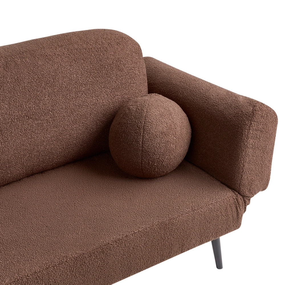 Divano letto con funzione letto cuscino rotondo rivestimento in bouclé gambe in ferro per soggiorno o camera da letto color marrone - Image 8