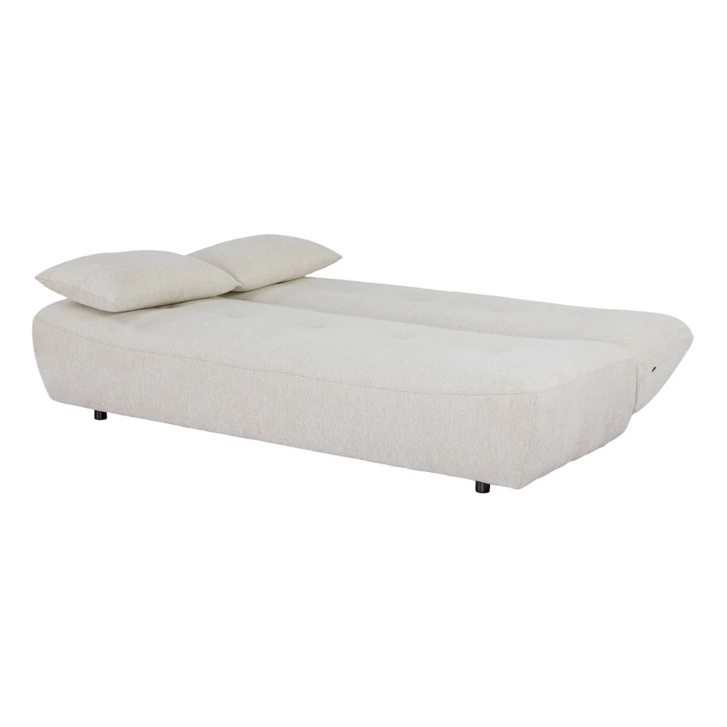 Divano letto convertibile in tessuto ciniglia, 3 posti, bianco - Image 3