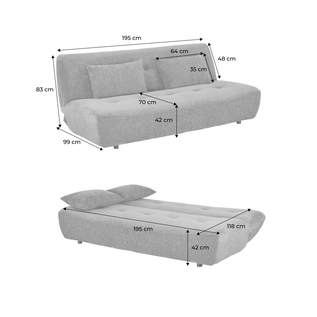 Divano letto convertibile in tessuto ciniglia, 3 posti, bianco - Image 4