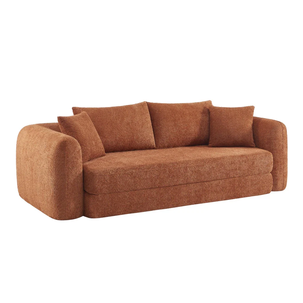Divano letto in bouclé testurizzato, 3 posti, terracotta