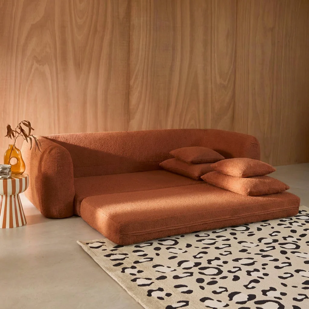 Divano letto in bouclé testurizzato, 3 posti, terracotta - Image 3