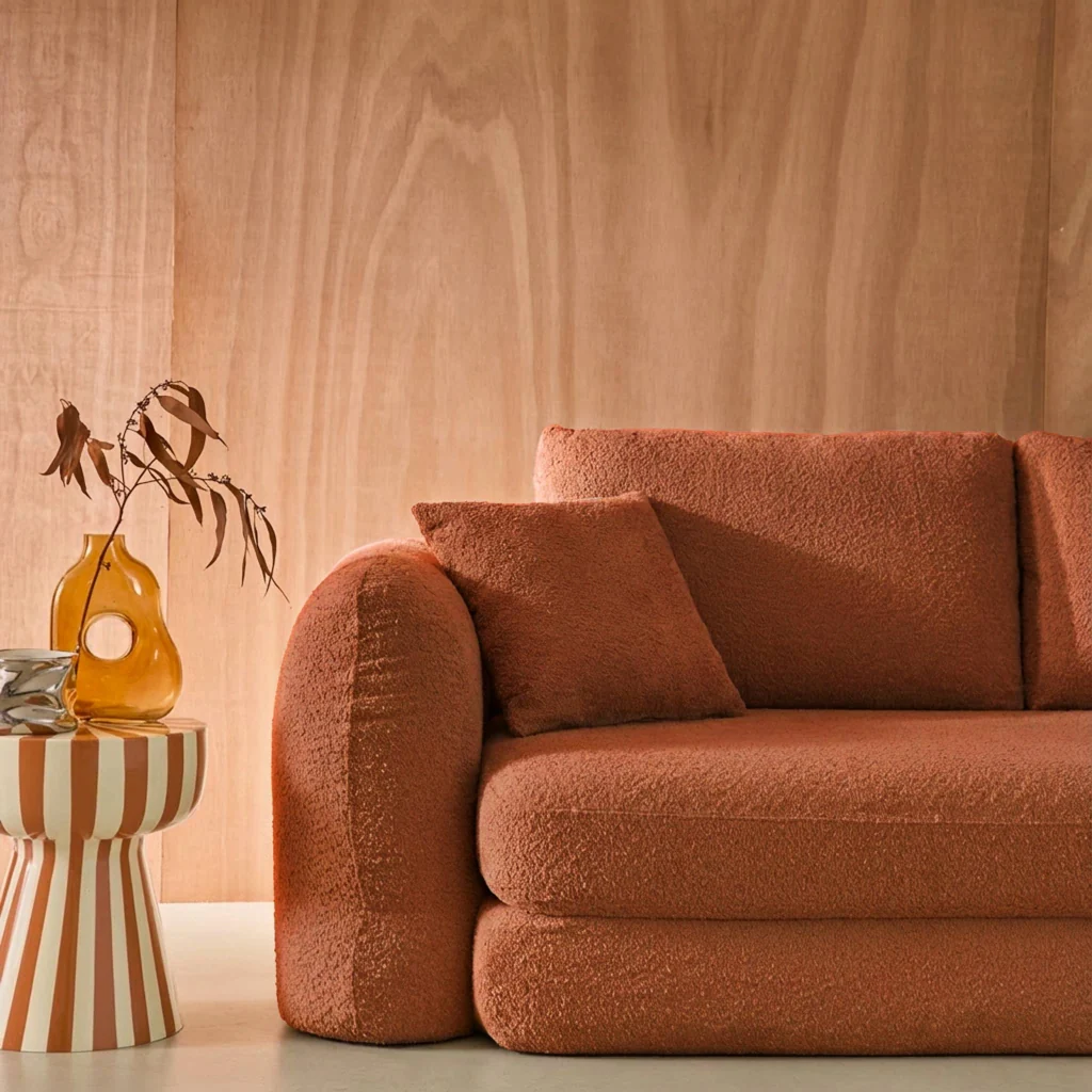 Divano letto in bouclé testurizzato, 3 posti, terracotta - Image 5