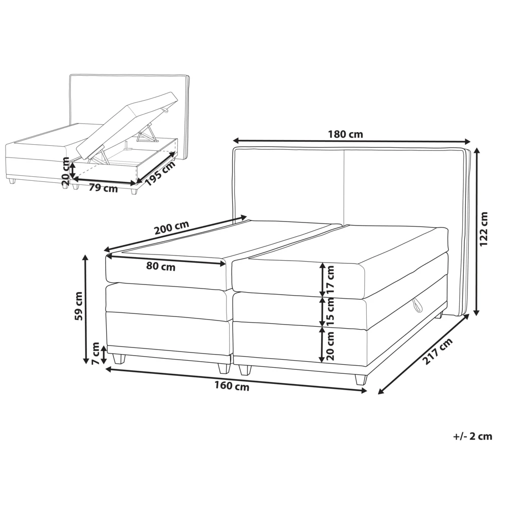 Divano letto king size UE con contenitore 160 x 200 cm Rivestimento beige con materasso a molle Bonell - Image 4