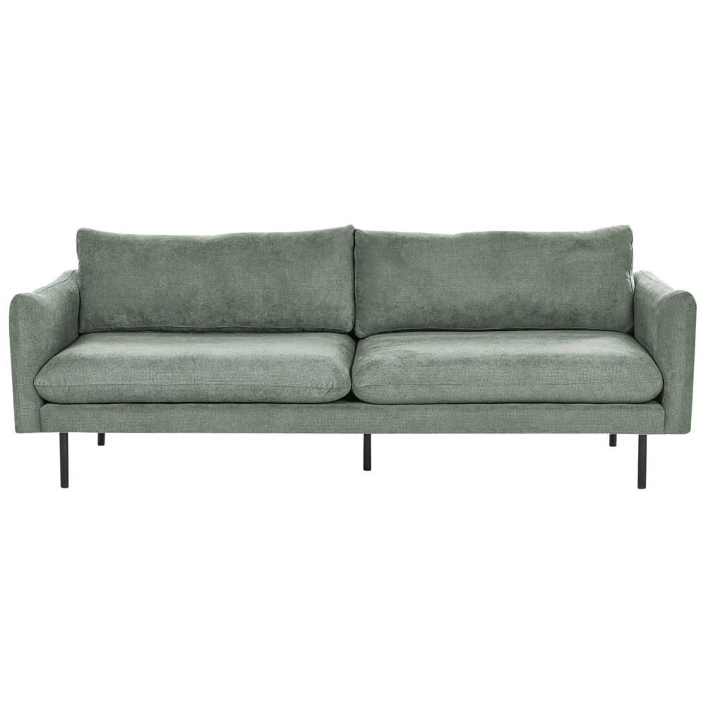 Divano moderno a 3 posti in tessuto di ciniglia verde chiaro sedile imbottito gambe nere Stile Retrò Moderno