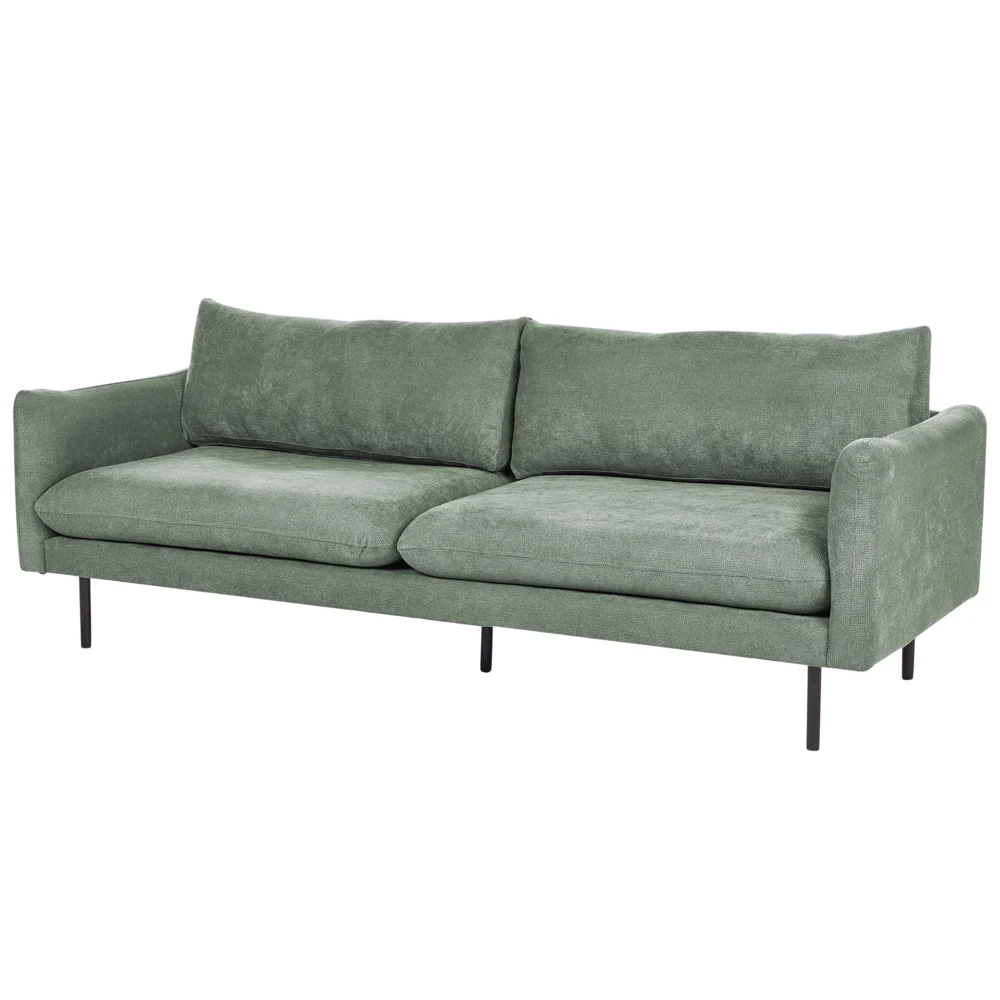 Divano moderno a 3 posti in tessuto di ciniglia verde chiaro sedile imbottito gambe nere Stile Retrò Moderno - Image 2