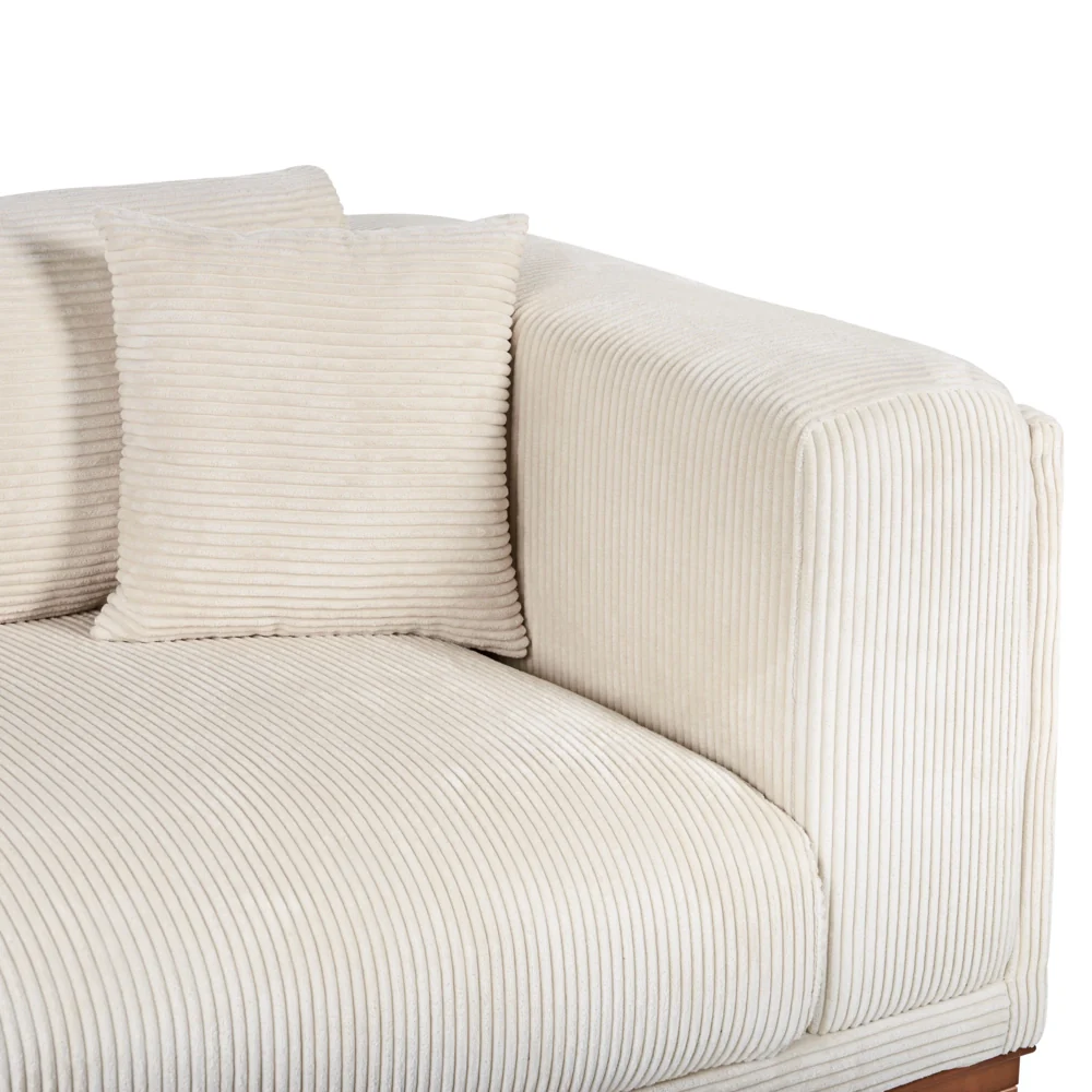 Divano moderno in velluto a coste beige 4 posti con gambe in legno stile moderno - Image 6