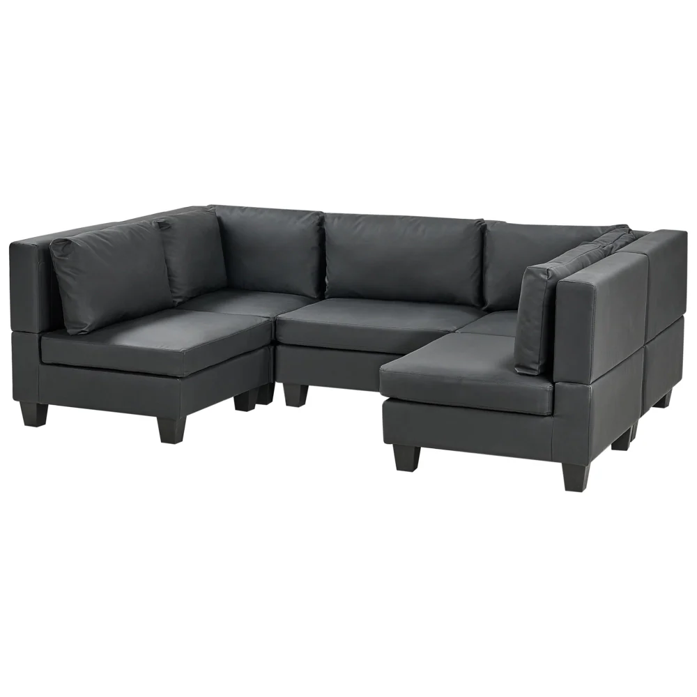 Divano moderno modulare a 5 posti imbottito in tessuto poliestere con schienale imbottito a forma di U Nero soggiorno - Image 2