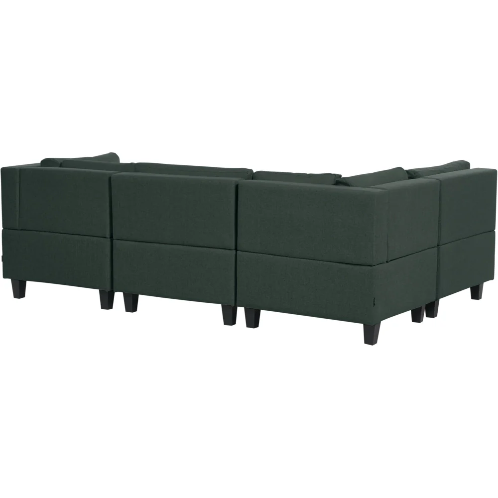 Divano moderno modulare a 5 posti imbottito in tessuto poliestere con schienale imbottito a forma di U Verde Scuro soggiorno - Image 3