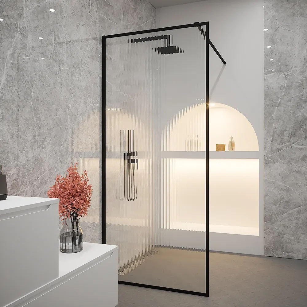 Doccia walk-in full frame 100 cm vetro cannettato profili neri | Rodi