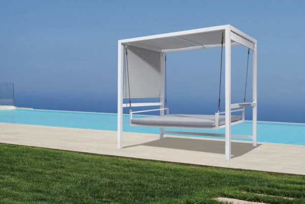 Dondolo 3 posti reclinabile, con gazebo bianco grigio Olefin - Image 3