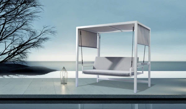 Dondolo 3 posti reclinabile, con gazebo bianco grigio Olefin - Image 4