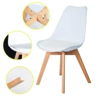 E-STYLO Sedia in polipropilene bianca con seduta imbottita e rivestita in similpelle, gambe in legno di faggio, 48.5cm X 52cm H. 82cm. - Image 3