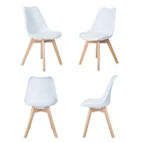 E-STYLO Sedia in polipropilene bianca con seduta imbottita e rivestita in similpelle, gambe in legno di faggio, 48.5cm X 52cm H. 82cm. - Image 4