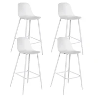 E-STYLO Sgabello da cucina in polipropilene bianco e gambe in metallo bianco con poggiapiedi, 47.5cm X 47cm H. 91.5cm.