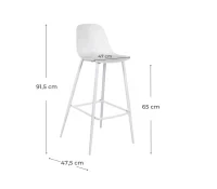 E-STYLO Sgabello da cucina in polipropilene bianco e gambe in metallo bianco con poggiapiedi, 47.5cm X 47cm H. 91.5cm. - Image 3