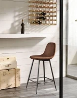 E-STYLO Sgabello in similpelle marrone con gambe in metallo antracite, imbottito, 50cm X 43cm H. 93cm. - Image 2