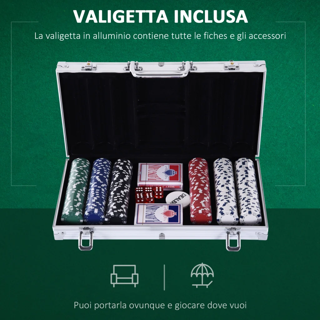 EasyComfort Valigetta Poker Professionale in Alluminio, Set Poker con 300 Fiches e 2 Mazzi per Texas hold'em e Blackjack - Image 5