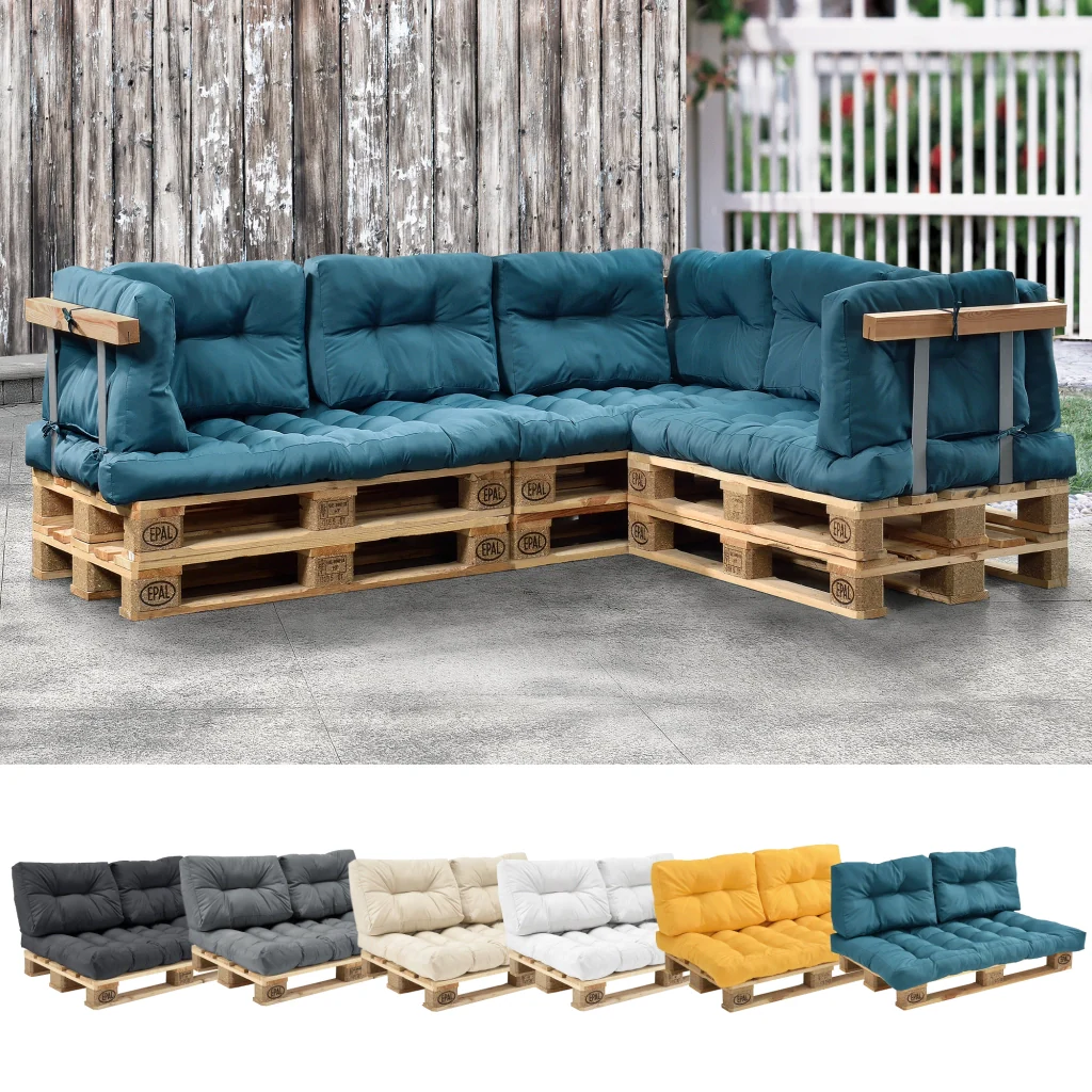 [en.casa] 1x Cuscino sedile per divano paletta euro  [turchese] cuscini per palette supporto In/Outdoor mobili imbottiti