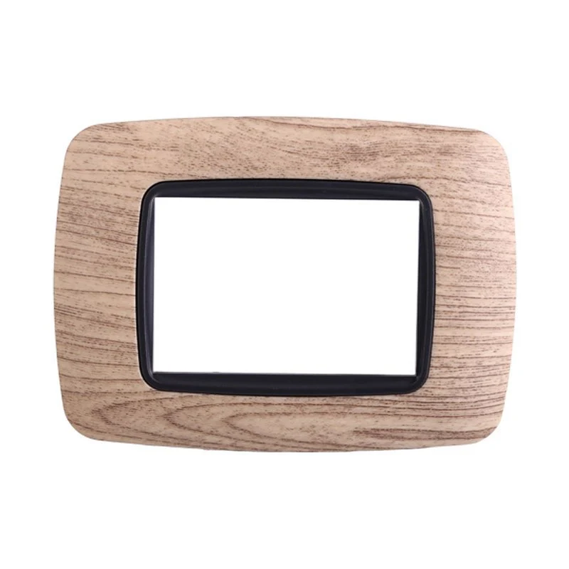 Placca Plastica Bombata Serie Space 3P Colore Legno Scuro Compatibile Con Bticino Living International