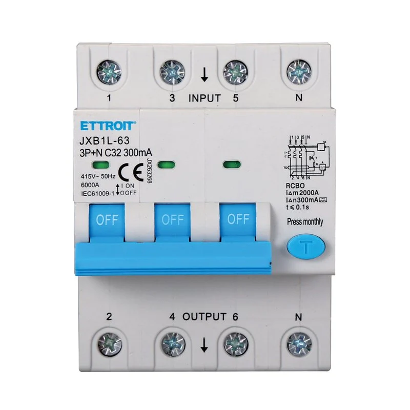 RCBO Interruttore Magnetotermico Differenziale Tipo A Curva C 3P+N 4M 6000A 300mA C32A AC 400V IP20 IEC61009-1
