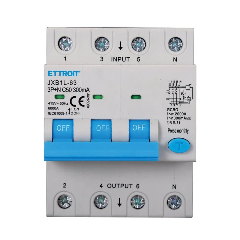 RCBO Interruttore Magnetotermico Differenziale Tipo A Curva C 3P+N 4M 6000A 300mA C50A AC 400V IP20 IEC61009-1