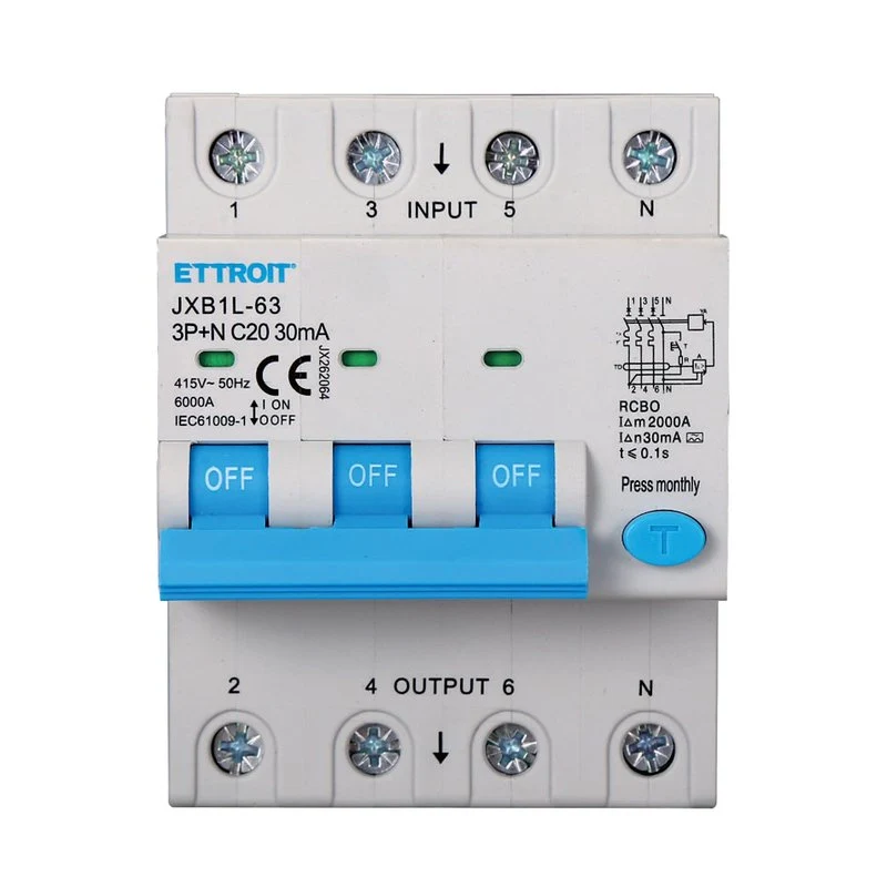 RCBO Interruttore Magnetotermico Differenziale Tipo A Curva C 3P+N 4M 6000A 30mA C20A AC 400V IP20 IEC61009-1