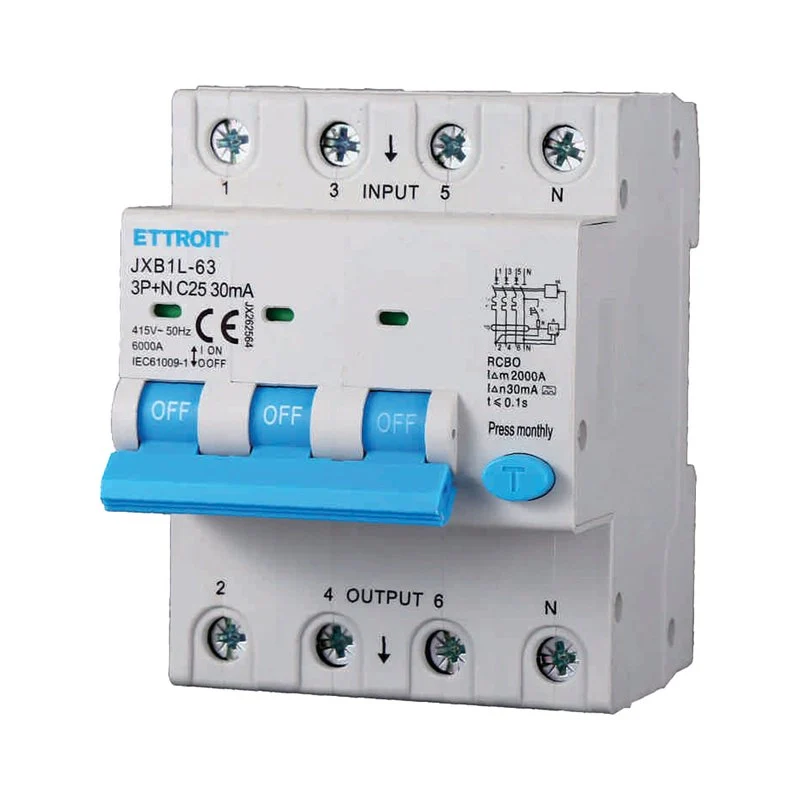 RCBO Interruttore Magnetotermico Differenziale Tipo A Curva C 3P+N 4M 6000A 30mA C25A AC 400V IP20 IEC61009-1 - Image 3