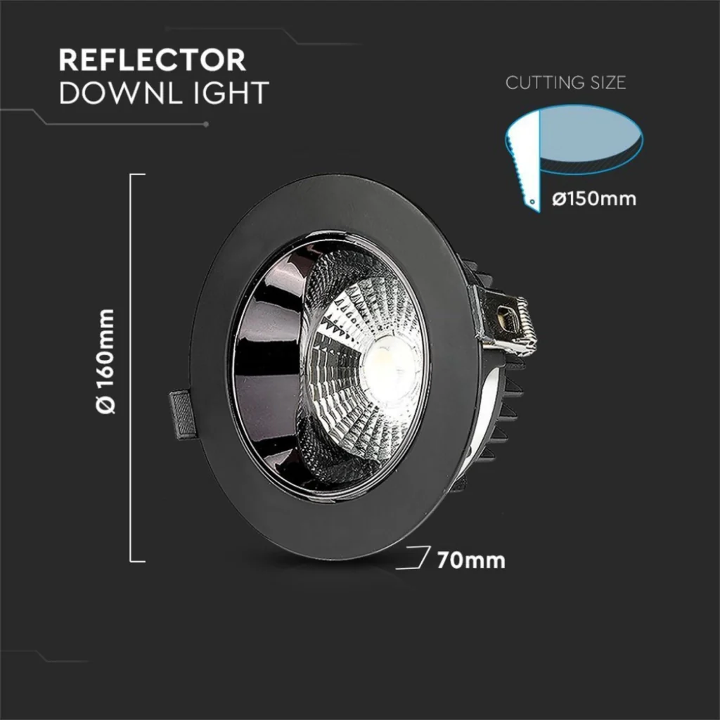 Faretto Led COB da Incasso 20W 6400K Rotondo Riflettore Orientabile Carcassa Nera Chip Samsung SKU-2120056 - Image 3