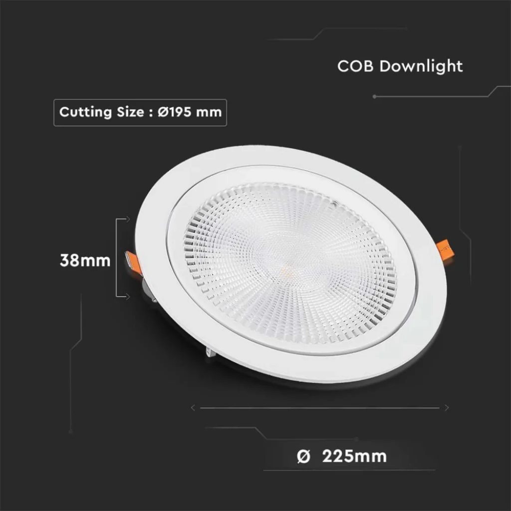 Faretto Led Da Incasso Orientabile 30W Cob Caldo 3000K Diametro 225mm Foro 195mm Chip Samsung SKU-21845 - Image 3
