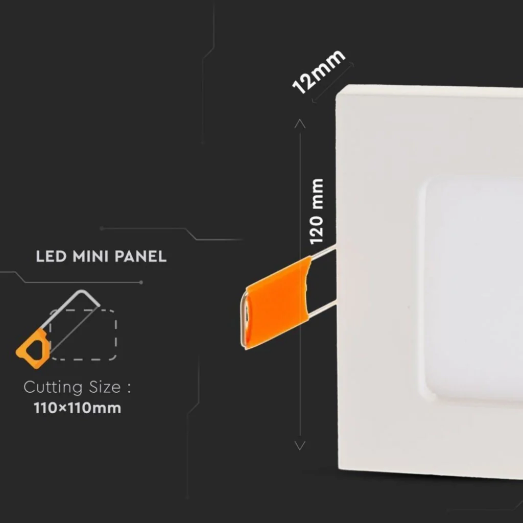 Faretto Pannello Led Da Incasso Quadrato 6W Bianco Neutro 120x120mm SKU-4864 - Image 3