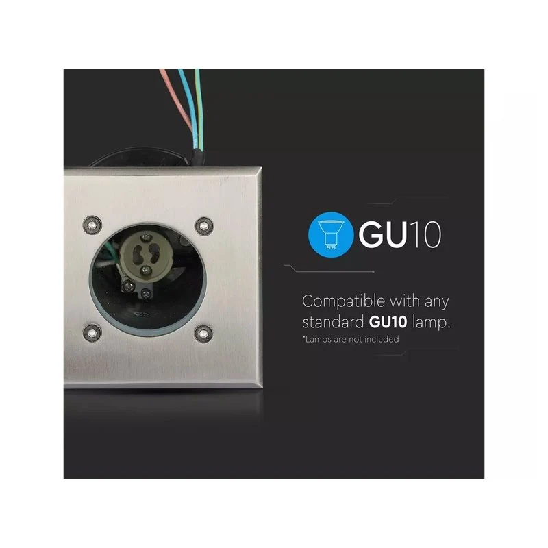 Faretto Quadrato Per Lampada GU10 Calpestabile Segnapasso Incasso da Pavimento IP65 Carrabile Acciaio SKU-7516 - Image 4