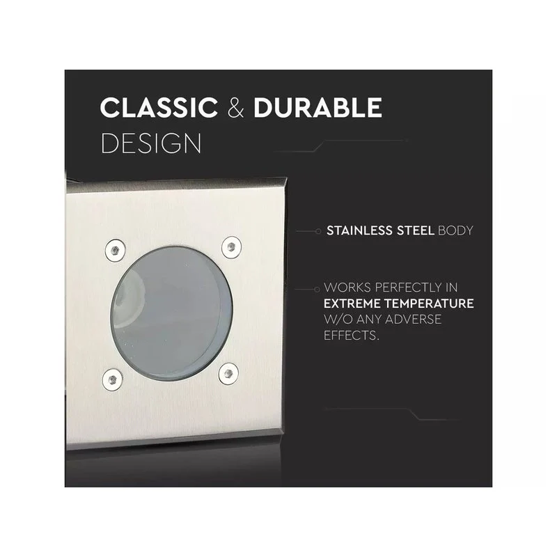 Faretto Quadrato Per Lampada GU10 Calpestabile Segnapasso Incasso da Pavimento IP65 Carrabile Acciaio SKU-7516 - Image 5