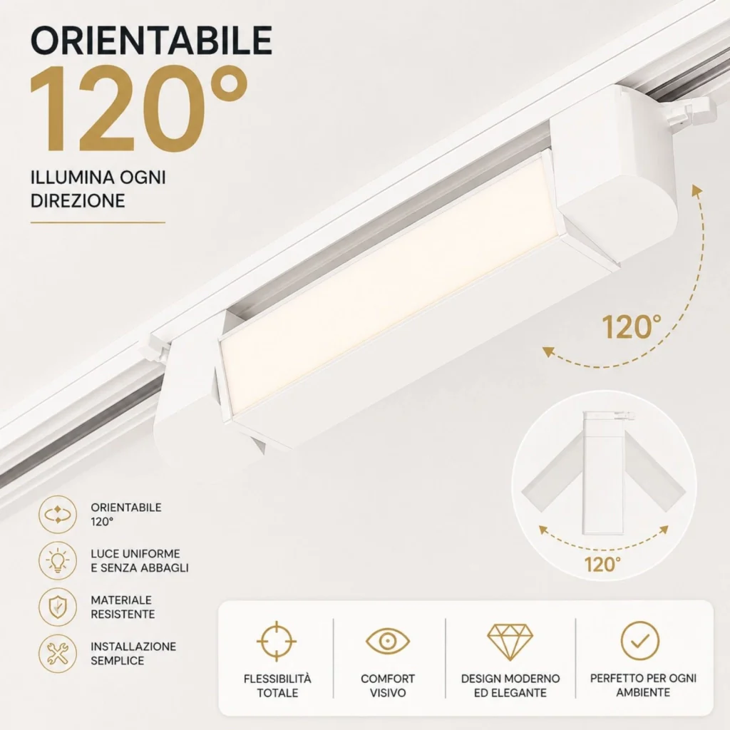 Faro Led Binario Monofase, Bianco Lineare 61cm 28W 2800lm 120° Orientabile, Disponibili 3000K 4000K (Bianco Caldo 3000K) - Image 3