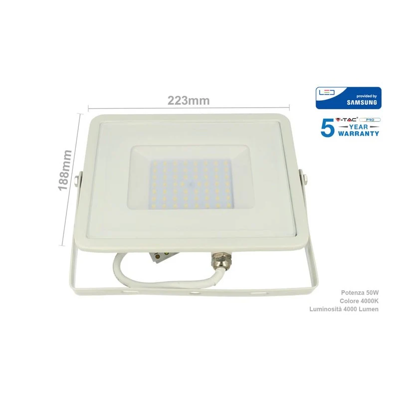 Faro Led Flood Light 50W IP65 Bianco Freddo Super Slim 28mm Carcassa Bianca Samsung Garanzia 5 Anni SKU-411 - Image 3