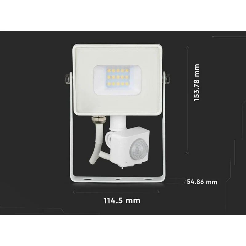 Faro Led Flood Light Slim 10W IP65 Neutro 4000K Carcassa Bianca con Sensore PIR di Movimento e Crepuscolare Chip Samsung SKU-434 - Image 3