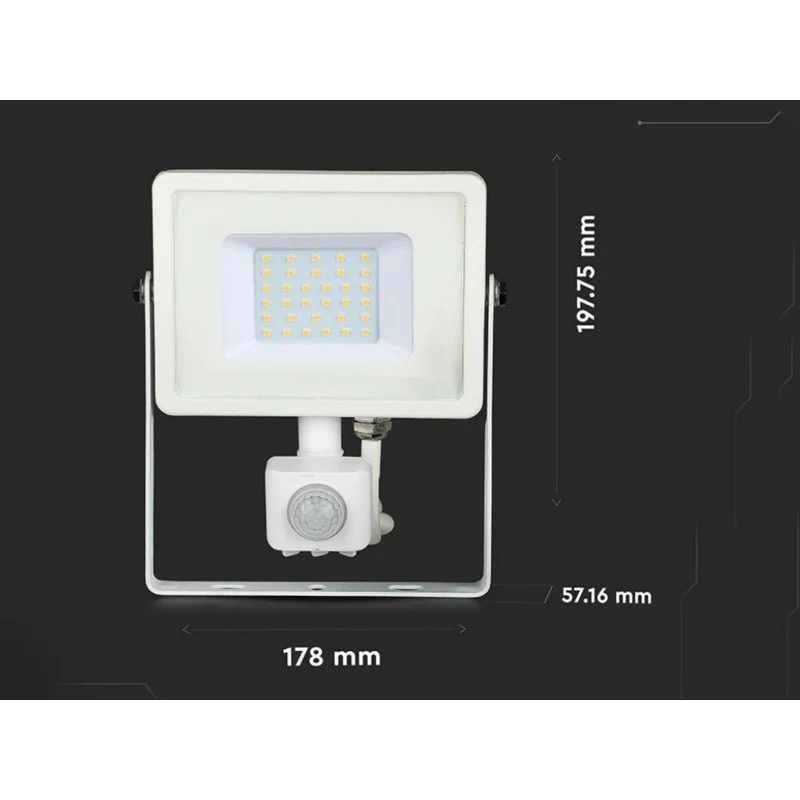 Faro Led Flood Light Slim 30W IP65 Neutro 4000K Carcassa Bianca con Sensore PIR di Movimento e Crepuscolare Chip Samsung SKU-458 - Image 3
