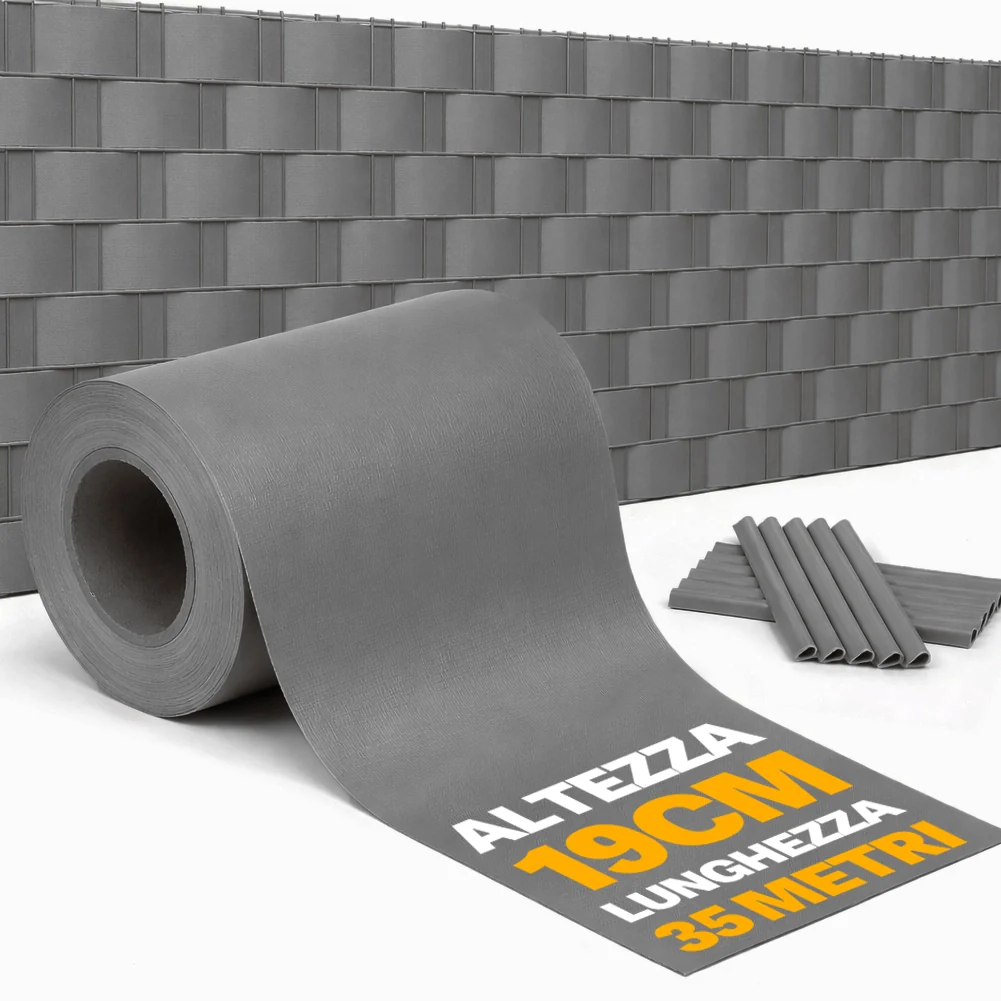 Frangivista in PVC Grigio 19cmx35M Telo Oscurante 450gr/mq Anti Uv da Esterno