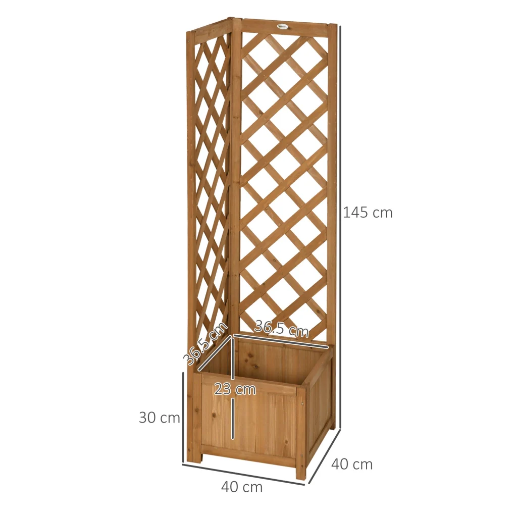 Fioriera da Esterno ad Angolo 40x40x145 cm con Grigliato per Rampicanti in Legno di Abete Marrone - Image 3
