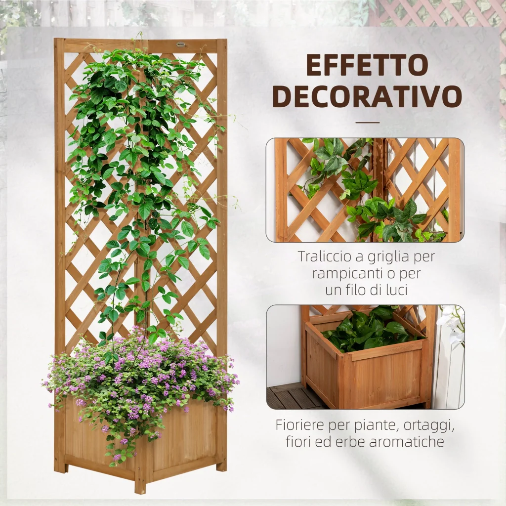 Fioriera da Esterno ad Angolo 40x40x145 cm con Grigliato per Rampicanti in Legno di Abete Marrone - Image 4