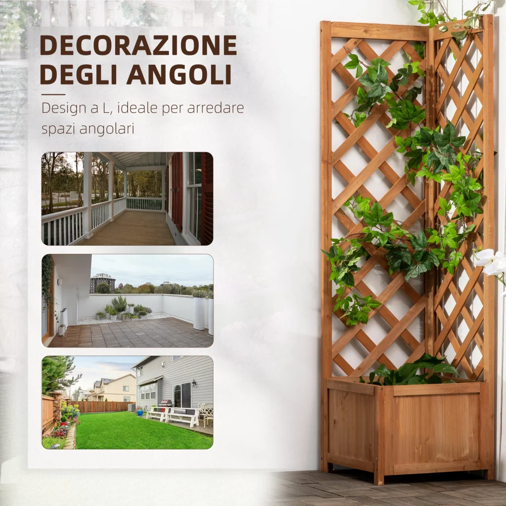 Fioriera da Esterno ad Angolo 40x40x145 cm con Grigliato per Rampicanti in Legno di Abete Marrone - Image 6