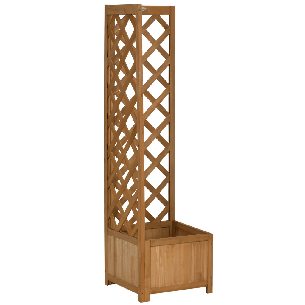 Fioriera da Esterno ad Angolo 40x40x145 cm con Grigliato per Rampicanti in Legno di Abete Marrone - Image 7
