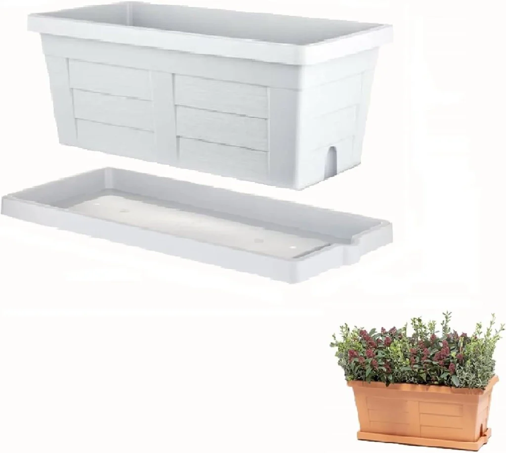 FIORIERA RETTANGOLARE cm  40 x 21,5 x 17 - ghiaccio (con sottovaso)  - BAMA - Image 4